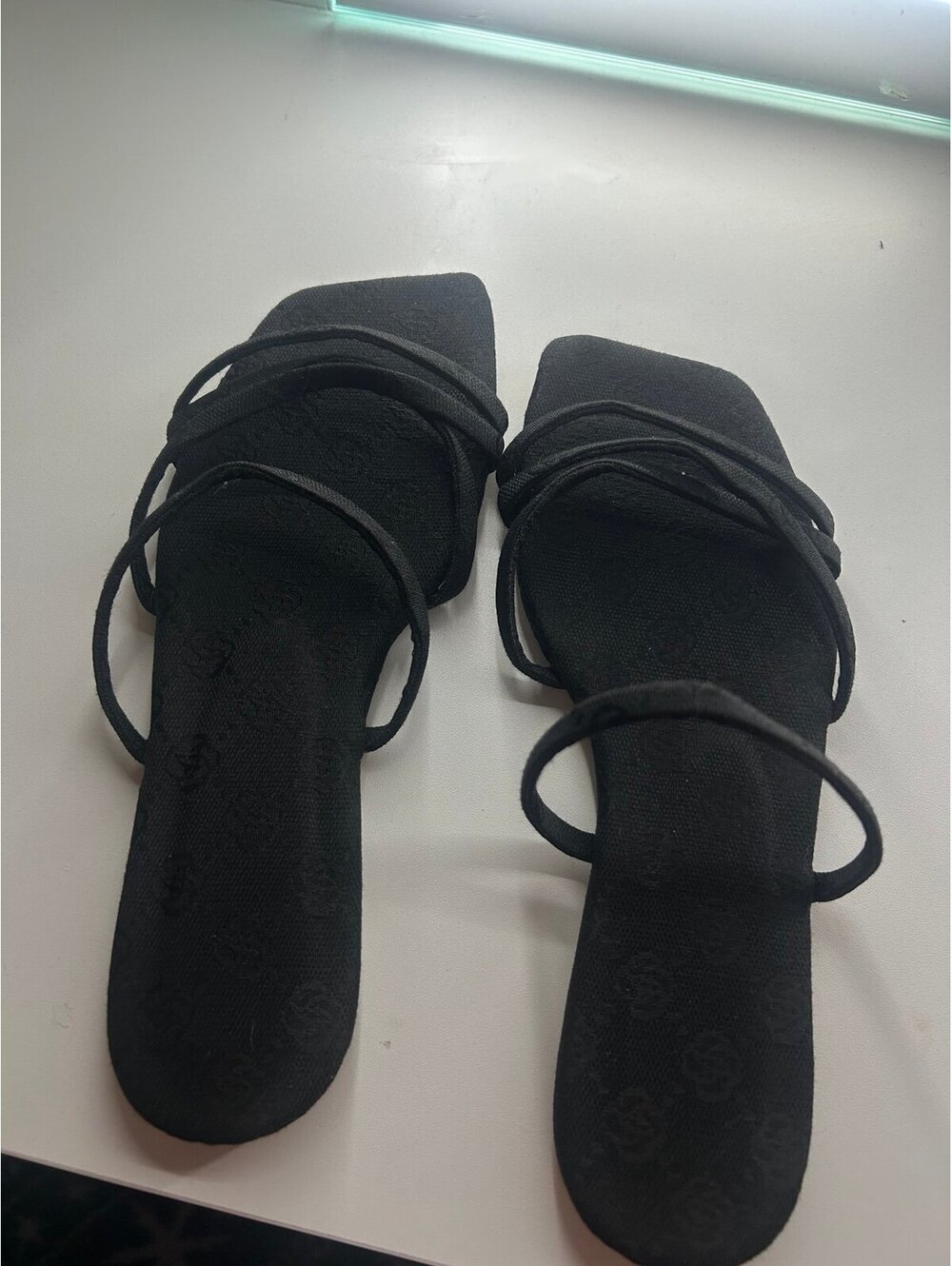 Black Rose Print Strap Sandals- Size 8